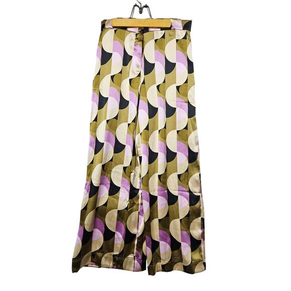 House of Harlow Bold Geometric Satin Wide Leg Green Black Purple Cream Large - Picture 2 of 7
